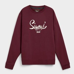 Simons 1840 burgundy embroidery fleece lined crewneck sweatshirt NWT